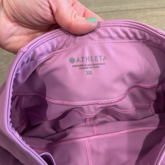 ATHLETA Violet Blush Mesh Contender High Rise Active Gym Yoga Running Capri XS - Picture 8 of 11